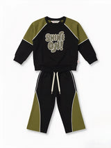 Black Printed Cotton Girls Coordinate Set Kids Casual Wear
