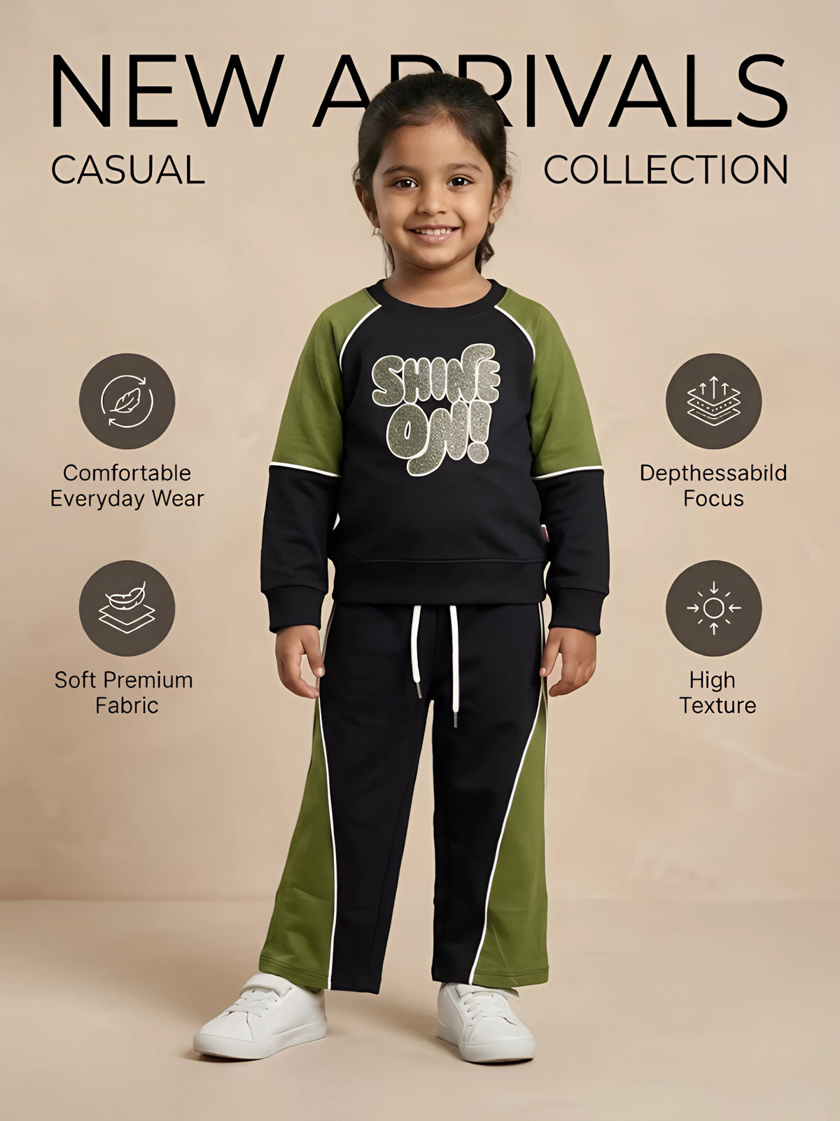 Black Printed Cotton Girls Coordinate Set Kids Casual Wear