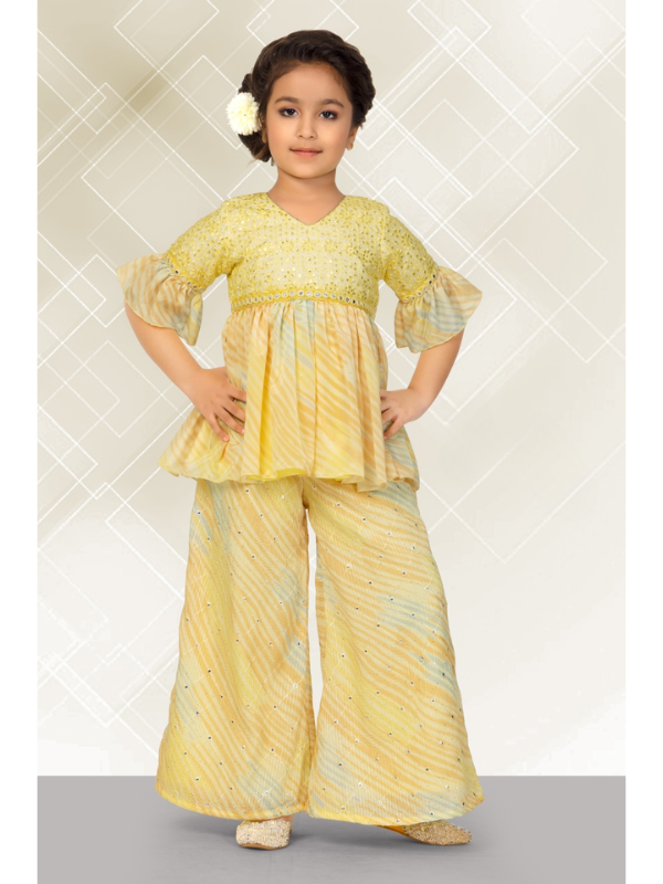 Girls Traditional 3/4th Sleeves Chuddidar Sets - Yellow