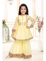 Girls Traditional Full Sleeves Sharara Set - Yellow
