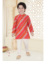 Boys Traditional Printed Chudidar Kurta Set - Red