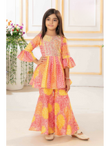 Girls Traditional Full Sleeves Sharara Set - Orange