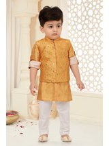 Boys Traditional With Work Chudidar Kurta with Koti - Yellow