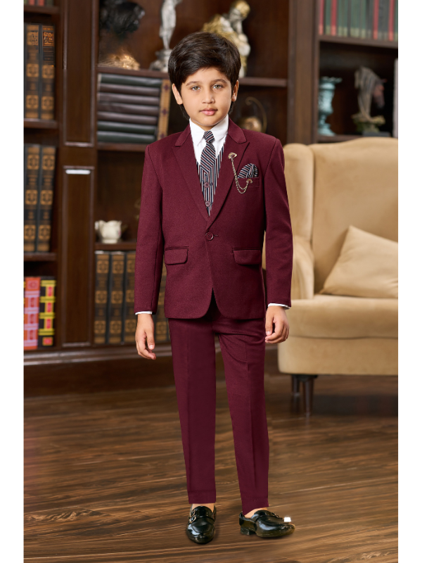 Boys Party 3 Piece Suit With Tie-Maroon