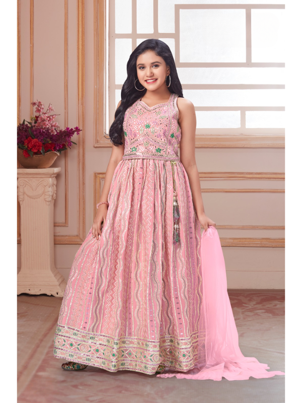 Girls Traditional Half Sleeves Long Choli - Pink