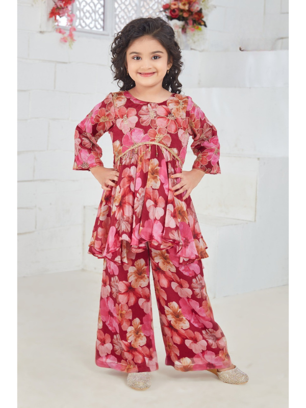 Girls Traditional 3/4th Sleeves Plazo Set - Rani