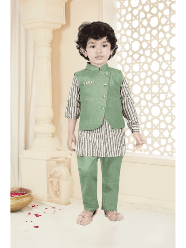 Boys Traditional Neuron Plain Chudidar Kurta with Koti - Green