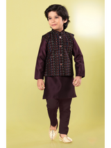 Boys Traditional With Work Chudidar Kurta with Koti - Purple
