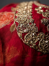 Girls Red Floral Print Embroidered Sharara Set.