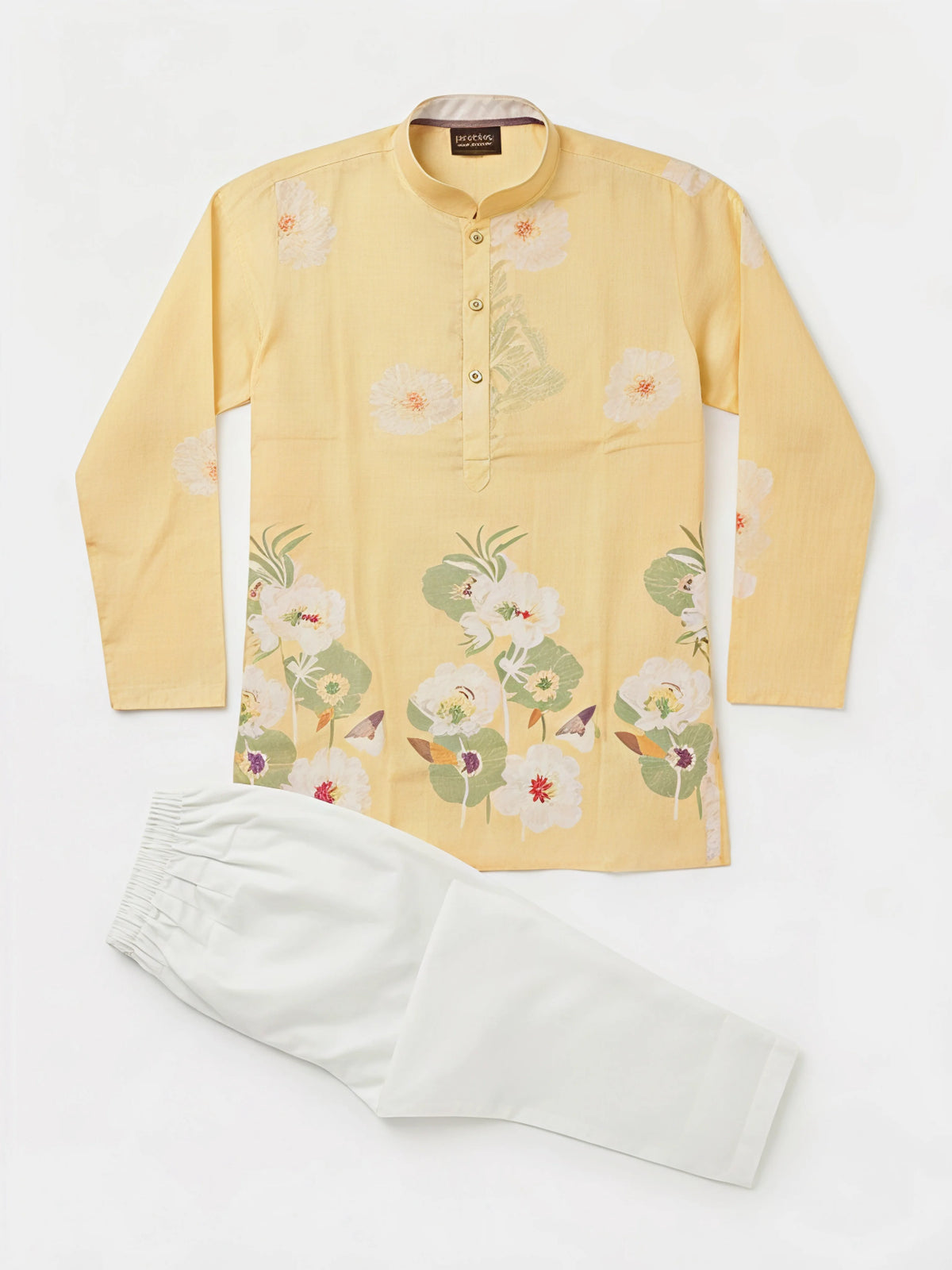Boys Yellow Floral Printed Kurta Set