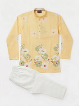 Boys Yellow Floral Printed Kurta Set