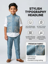 Boys Elegant Powder Blue Embroidered Waistcoat and Trouser Set with White Shirt
