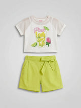 Girls Lime Green Lemonade Print Mesh Top & Shorts Coord Set