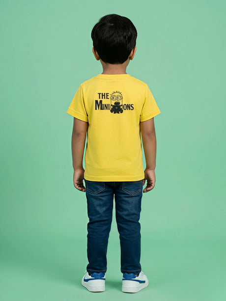 Boys Yellow Minions Graphic Printed Round Neck T-Shirt.