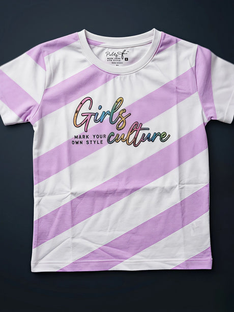 Girls Purple Diagonal Stripe Graphic Tee