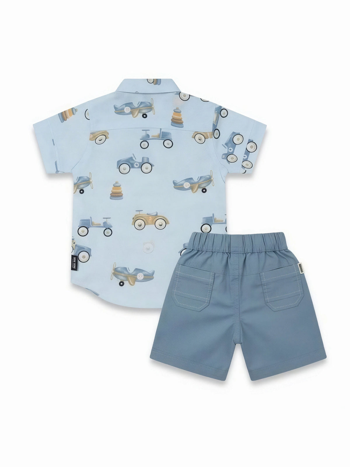 Boys Light Blue Printed Shirt and Shorts Set.
