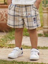 Boys Cream Space Explorer Polo & Plaid Shorts Coordinate Set