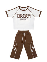 Brown Typography Print Girls Coordinate Set Kids Casual Wear