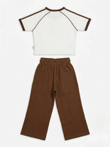 Brown Typography Print Girls Coordinate Set Kids Casual Wear