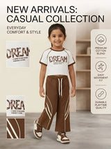 Brown Typography Print Girls Coordinate Set Kids Casual Wear