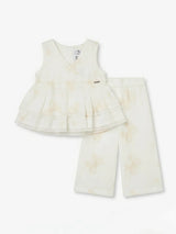 Girls Cream Embroidered Palazzo Set.