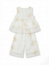 Girls Cream Embroidered Palazzo Set.