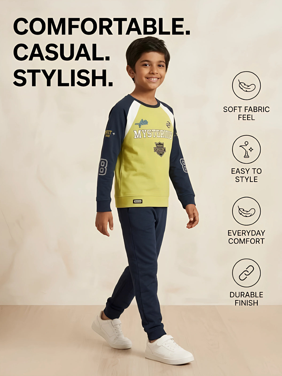 Boys Green Graphic Full Sleeve Casual T-Shirt