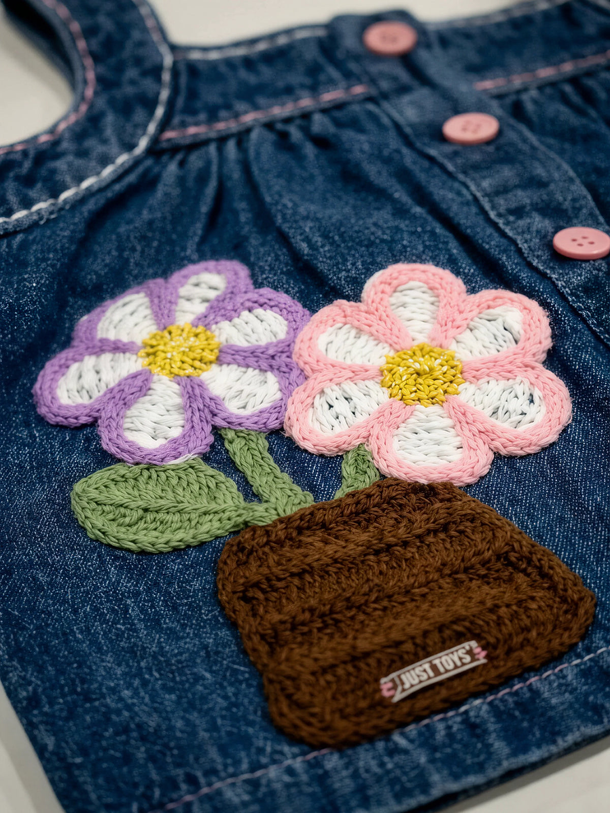 Blue Denim Flower Applique Set Kids Ethnic Wear