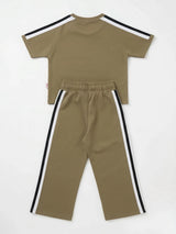Brown Graphic Print Striped Girls Coordinate Set Casual Wear