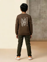 Boys Brown Naruto Printed Graphic Full Sleeve Casual T-Shirt