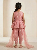 Girls Peach Embroidered Dhoti Set.