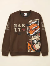 Boys Brown Naruto Printed Graphic Full Sleeve Casual T-Shirt
