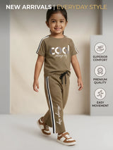 Brown Graphic Print Striped Girls Coordinate Set Casual Wear