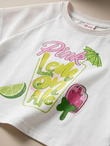 Girls Lime Green Lemonade Print Mesh Top & Shorts Coord Set