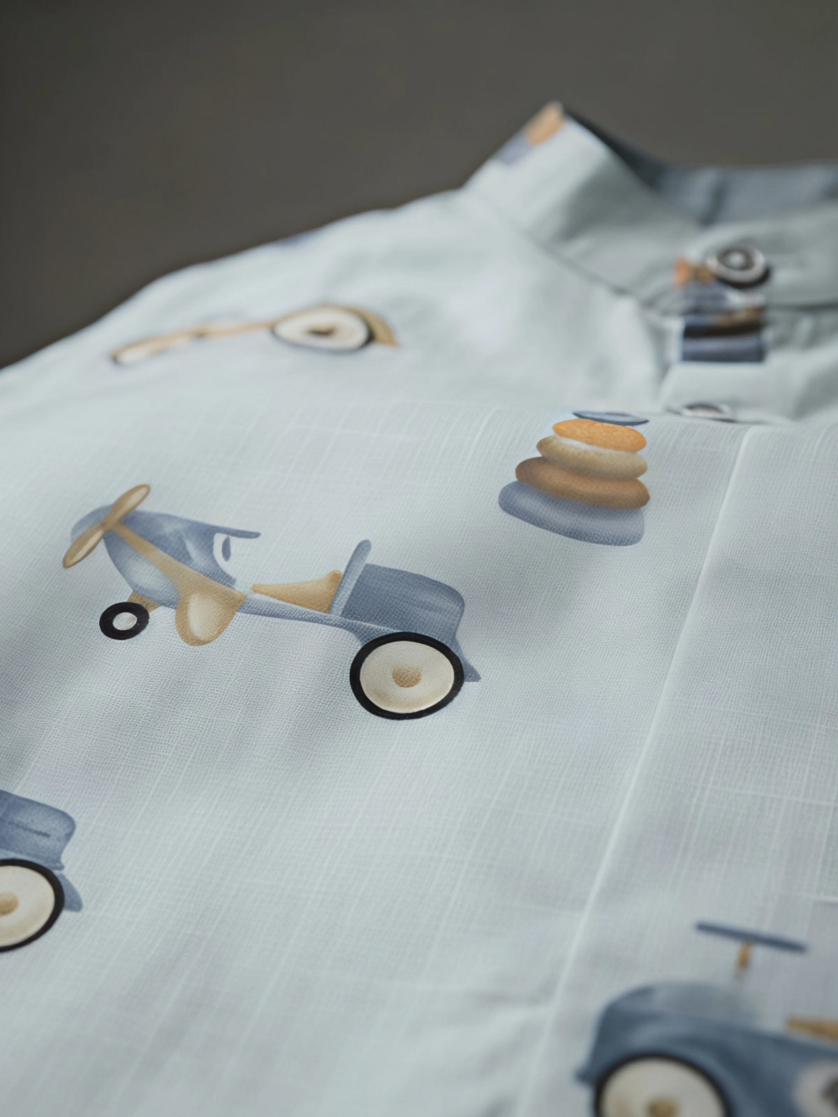 Boys Light Blue Printed Shirt and Shorts Set.