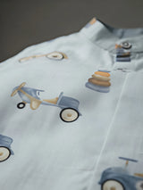 Boys Light Blue Printed Shirt and Shorts Set.