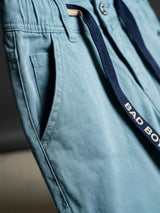 Boys Blue Casual Stretch Trousers with Drawstring Accent