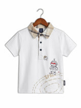 Boys Cream Space Explorer Polo & Plaid Shorts Coordinate Set