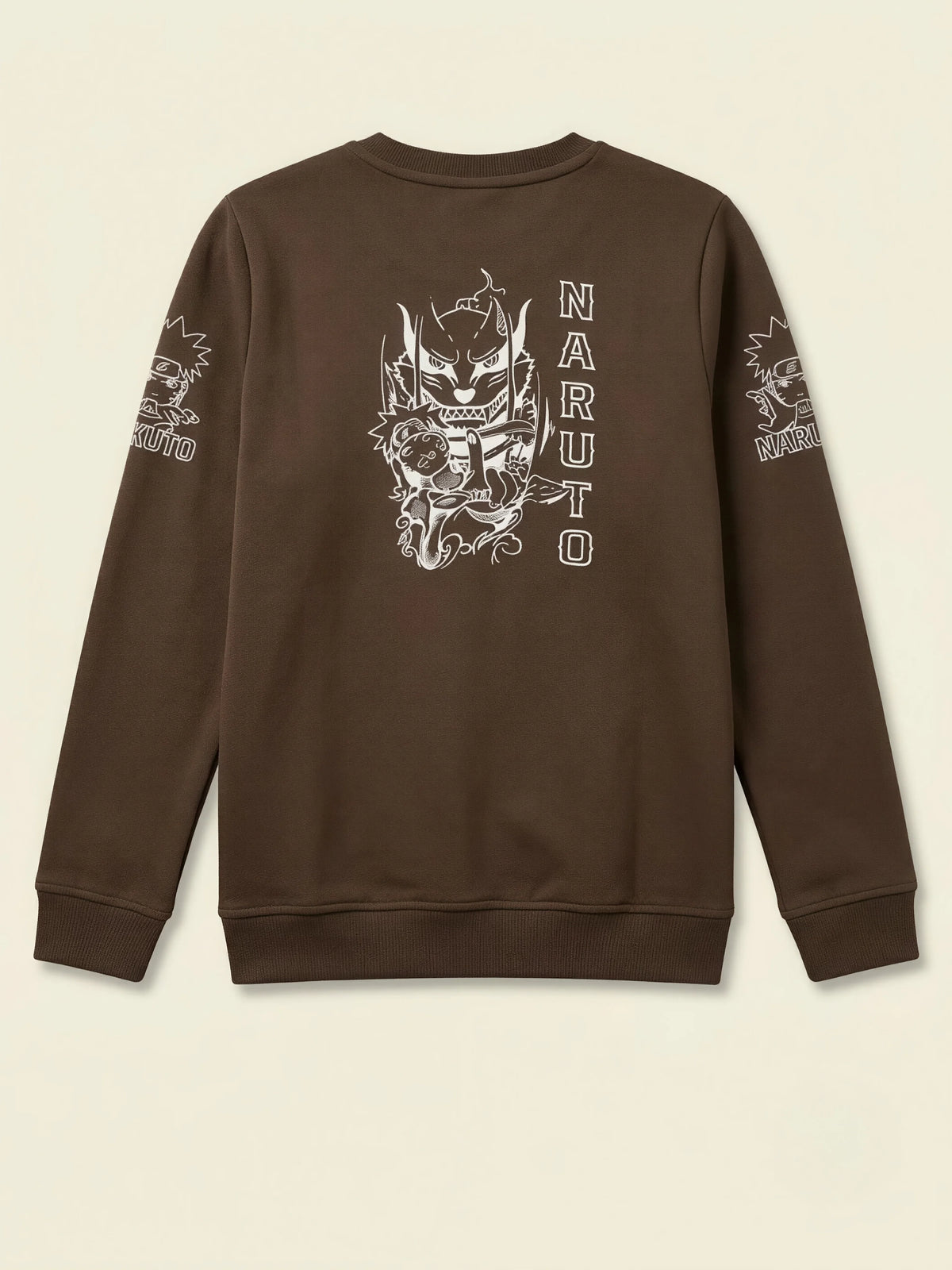 Boys Brown Naruto Printed Graphic Full Sleeve Casual T-Shirt