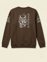 Boys Brown Naruto Printed Graphic Full Sleeve Casual T-Shirt