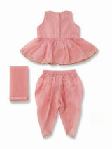 Girls Peach Embroidered Dhoti Set.