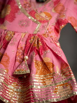Girls Pink Floral Printed Angrakha Sharara Set.
