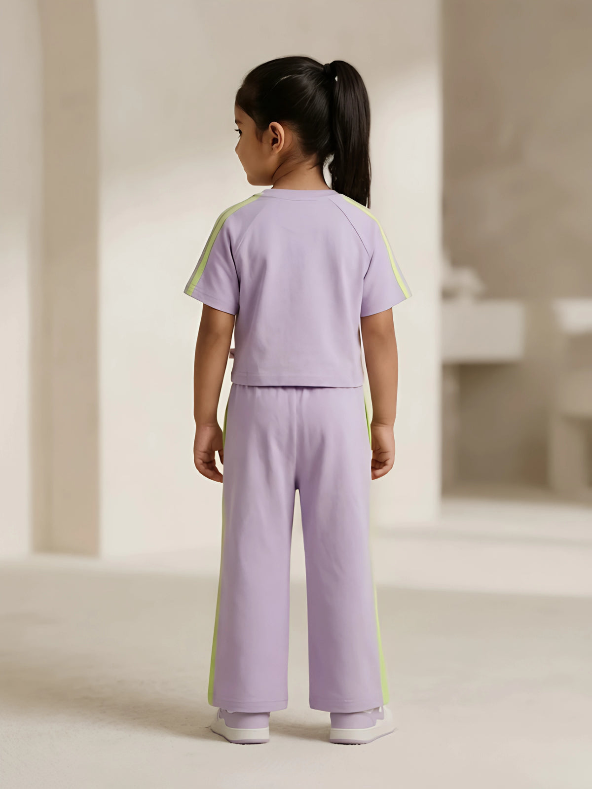 Purple Green Graphic Print Girls Coordinate Set Casual Wear