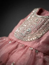 Girls Peach Embroidered Dhoti Set.