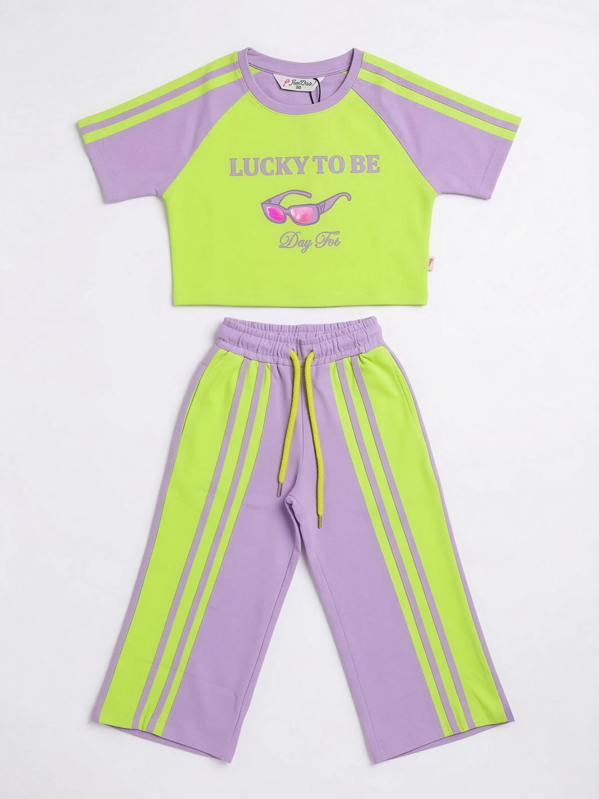 Purple Green Graphic Print Girls Coordinate Set Casual Wear
