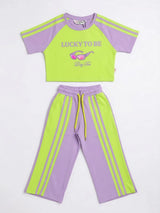 Purple Green Graphic Print Girls Coordinate Set Casual Wear