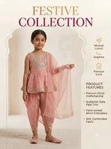 Girls Peach Embroidered Dhoti Set.