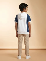 Boys White & Blue Hooded Casual T-Shirt