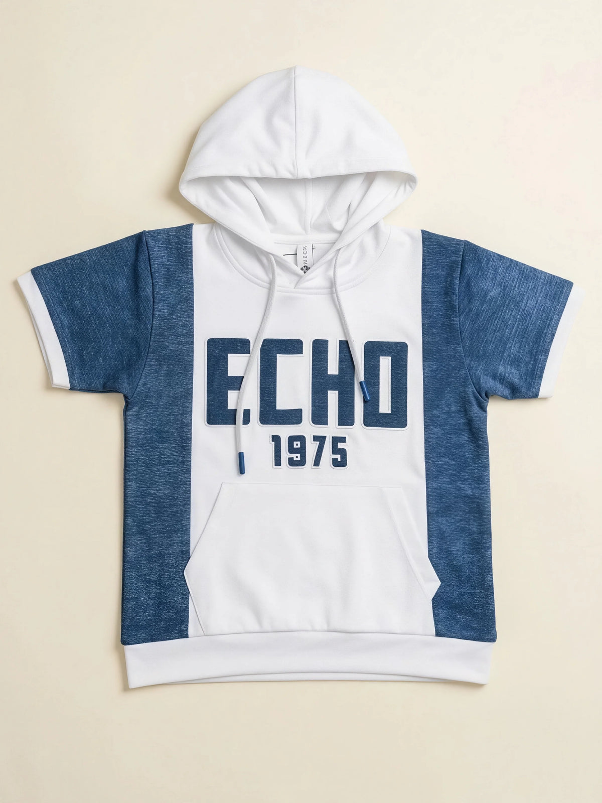 Boys White & Blue Hooded Casual T-Shirt