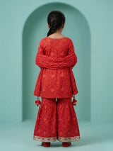 Girls Red Bandhani Sharara Set with Embroidery.
